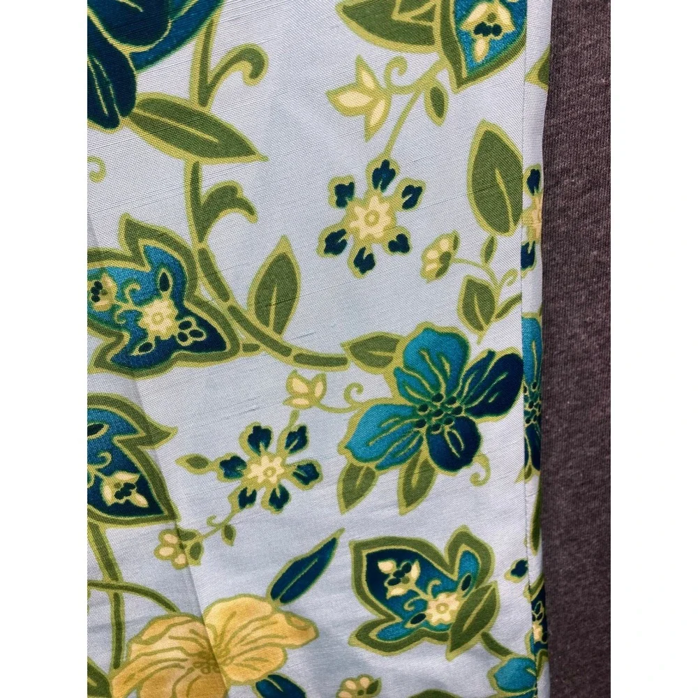 Ann Taylor Petites Blue Floral 100% Silk Straight Leg Pants‎ Size 2P Side Zip